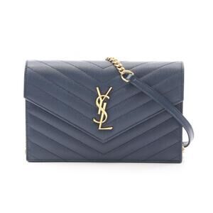 Yves Saint Laurent Monogram Envelope Shoulder Bag Leather Blue